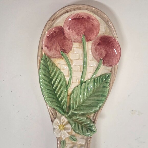 Vintage Fitz & Floyd Hand Painted Ceramic Spoon Rest Taiwan CHERRIES - Picture 2 of 8